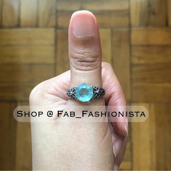 Aquamarine Sterling Silver Ring size 7 simulated - Picture 6 of 9